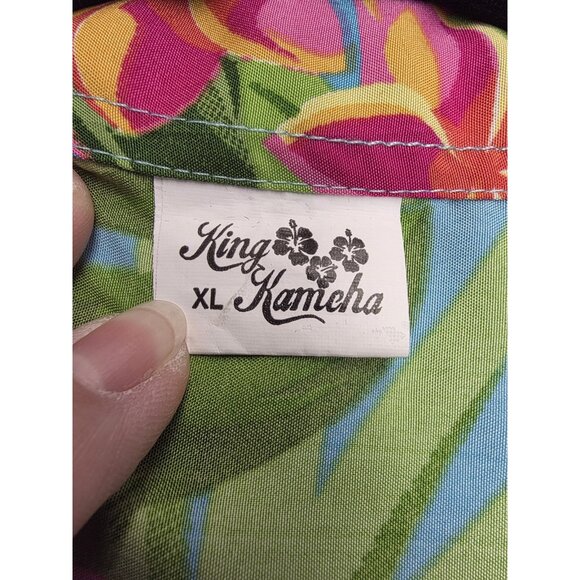 King Kamehameha Shirt Mens XL Blue Hawaiian Aloha Floral Print Pineapple Camp - Picture 5 of 10